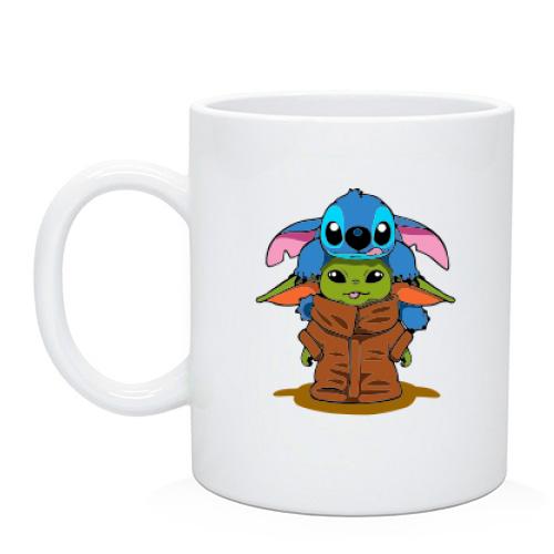 Чашка Stitch and Baby Yoda