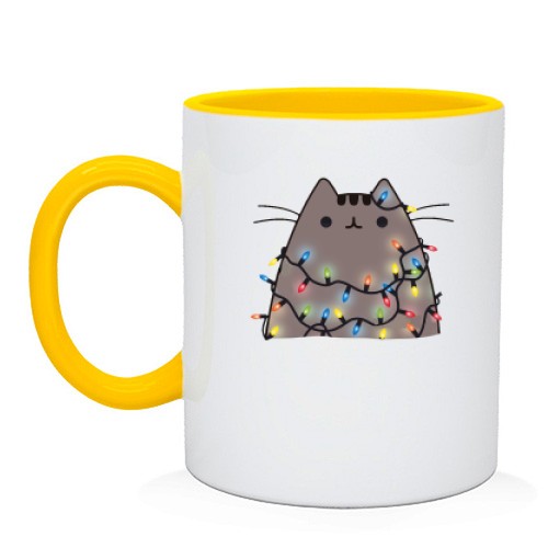 Чашка з Пушин котом в гірляндах