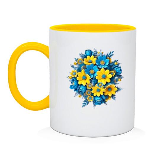 Чашка з жовто-синім букетом квітів (АРТ)