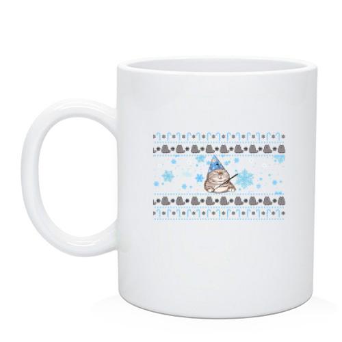 Чашка з котом та сніжинками