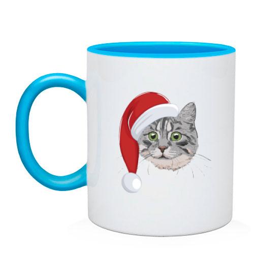 Чашка з котом у шапці Санти
