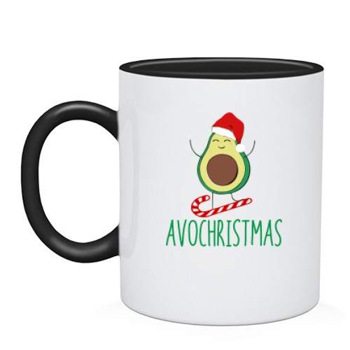 Чашка с авокадо в шапке Санты на леденце и надписью «AVOCHRISTMAS»