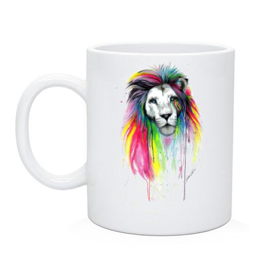 Чашка с ярким акварельным львом