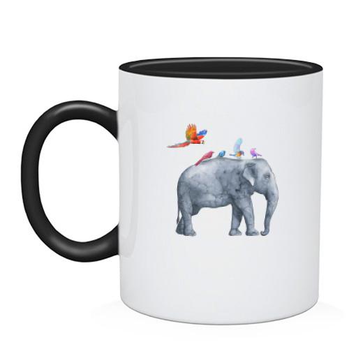 Чашка зі слоном та папугами