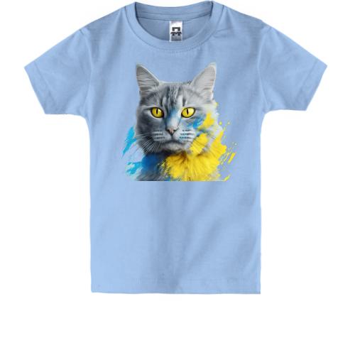Дитяча футболка Кіт із жовто-синіми фарбами