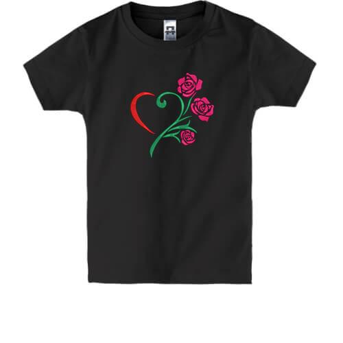 Детская футболка Стилизованное Сердце с розами