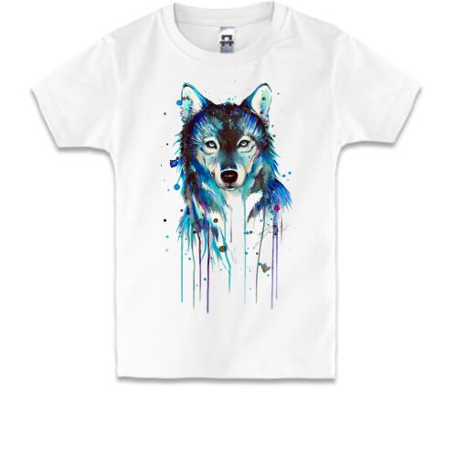 Детская футболка с акварельным рисунком волка