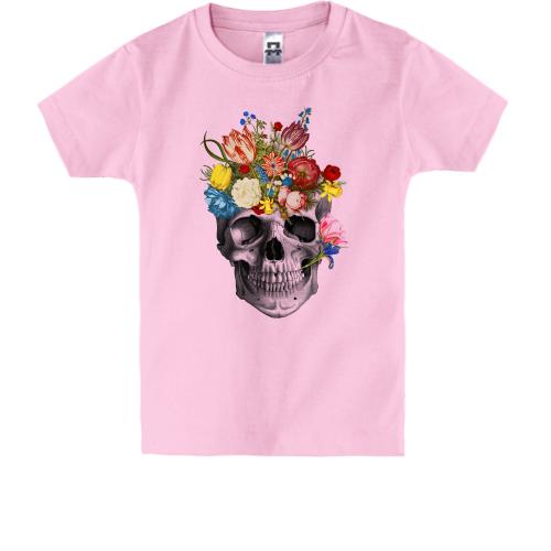Дитяча футболка з черепом та квітами