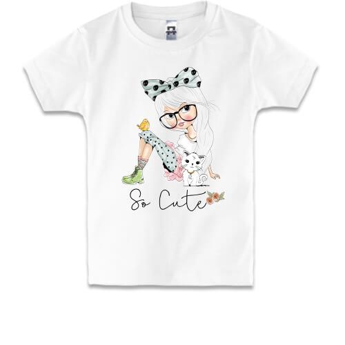 Детская футболка с девочкой и бантиком