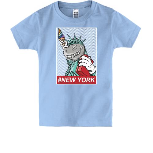 Детская футболка с динозавром статуей свободы