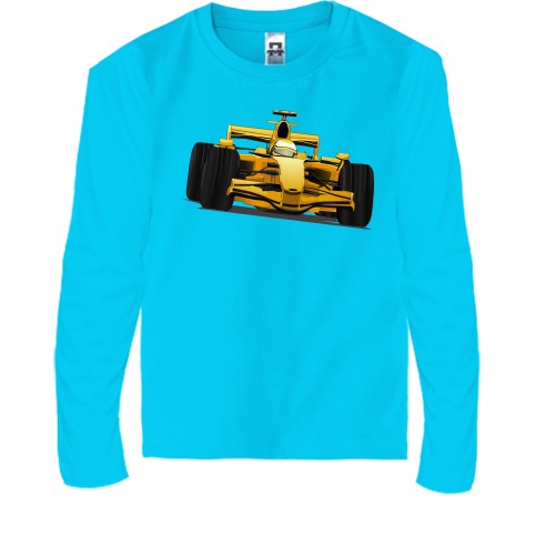 Детская футболка с длинным рукавом с  желтой машиной из формулы-1