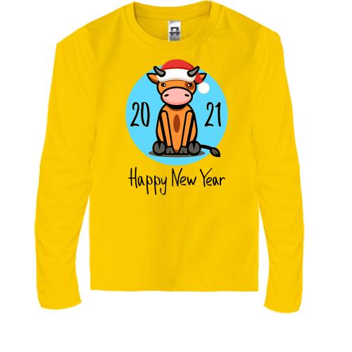 Детская футболка с длинным рукавом с бычком Happy New Year