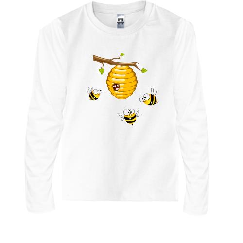 Детская футболка с длинным рукавом с пчелиным ульем и пчелами