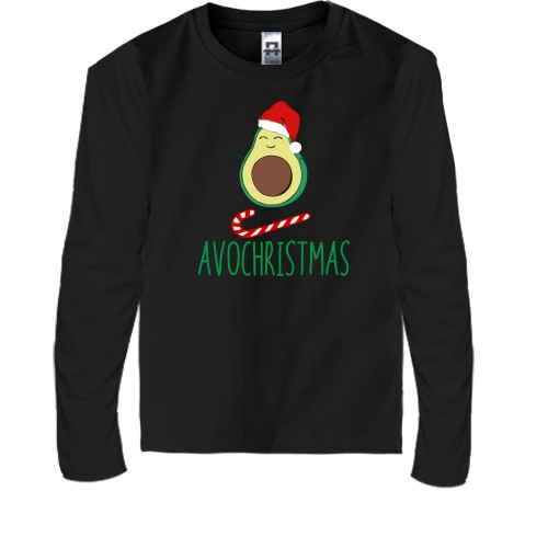 Детский лонгслив с авокадо в шапке Санты на леденце и надписью «AVOCHRISTMAS»