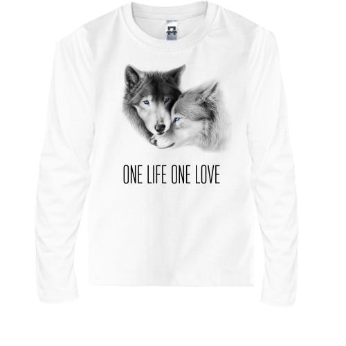 Детская футболка с длинным рукавом с волками One Life One Love