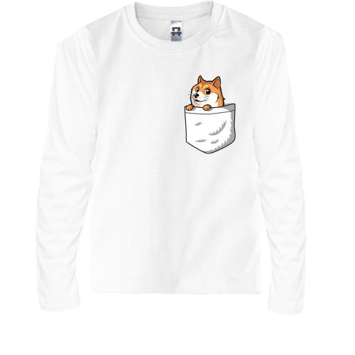 Детская футболка с длинным рукавом с wow doge в кармане