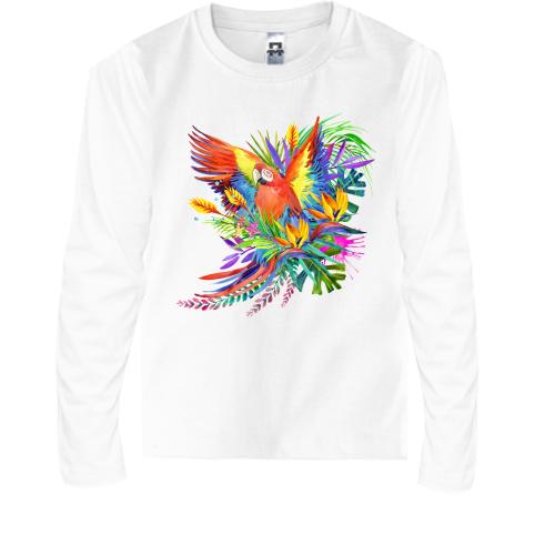 Детская футболка с длинным рукавом с ярким попугаем с цветами (1)