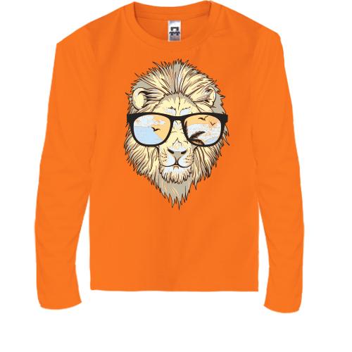 Детская футболка с длинным рукавом со львом в очках