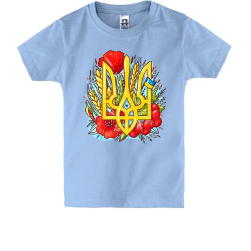 Детская футболка с гербом Украины (маки и калина)