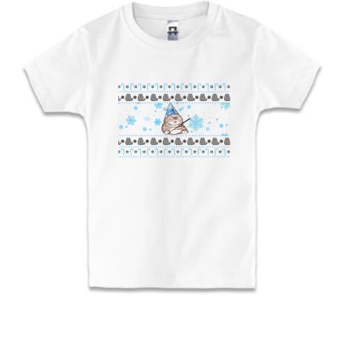 Дитяча футболка з котом та сніжинками