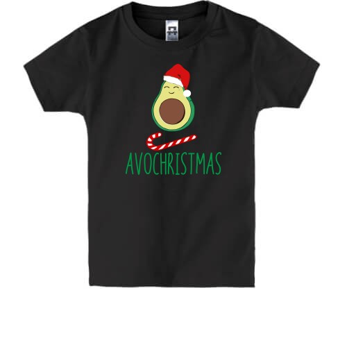 Детская футболка с авокадо в шапке Санты на леденце и надписью «AVOCHRISTMAS»
