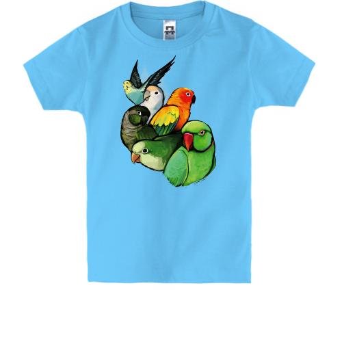 Детская футболка с семьей попугаев