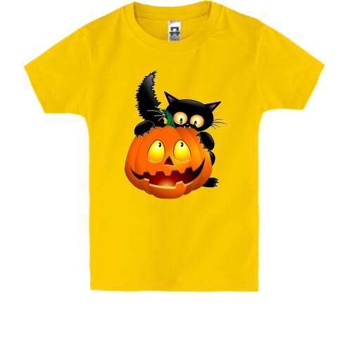 Дитяча футболка з гарбузом і котом