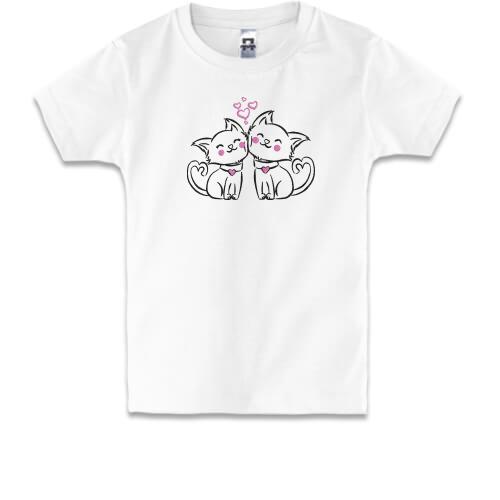 Детская футболка с влюбленными котиками -