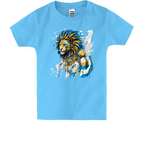 Детская футболка со львом в желто-синих красках