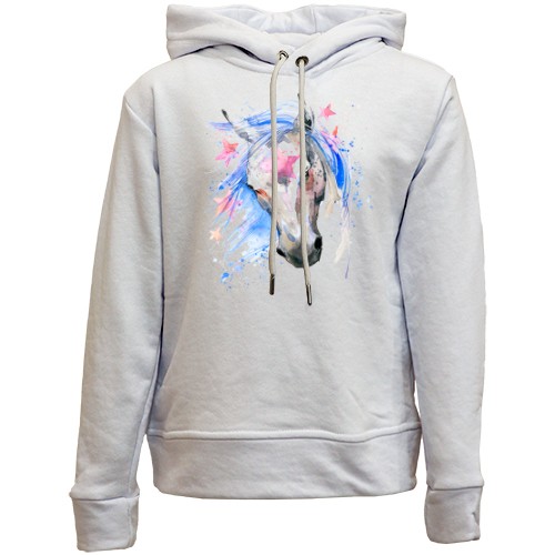 Детский худи без флиса с акварельной лошадью