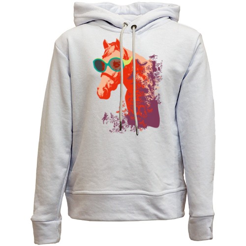 Детский худи без флиса с лошадью в очках