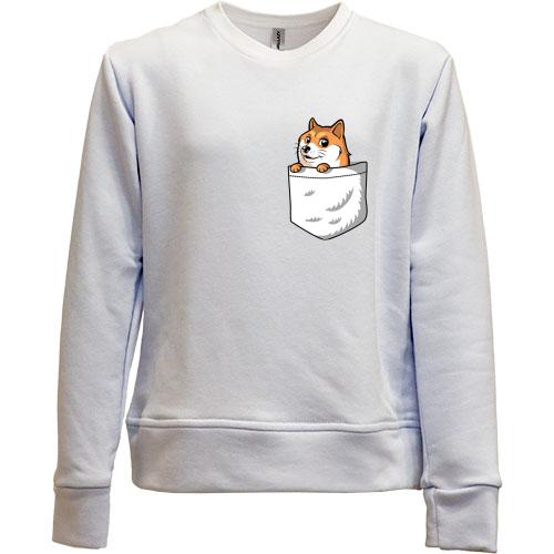 Детский свитшот без начеса с wow doge в кармане