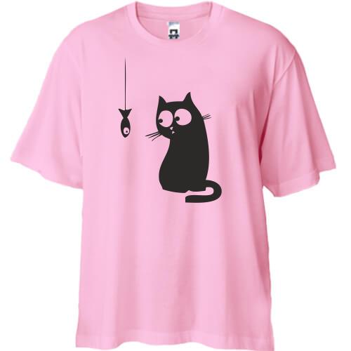 Футболка Oversize Кошка с рыбкой