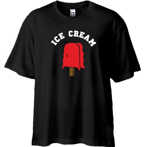 Футболка oversize с красным фруктовым льдом на палочке и надписью «ICE CREAM»