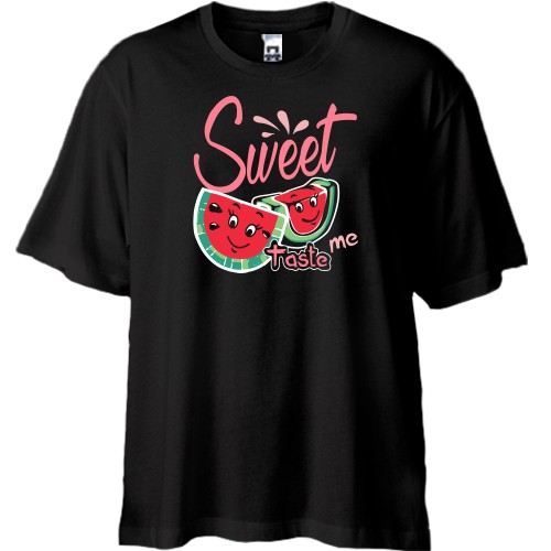 Футболка oversize с влюбленными дольками арбуза и надписью «Sweet taste me»