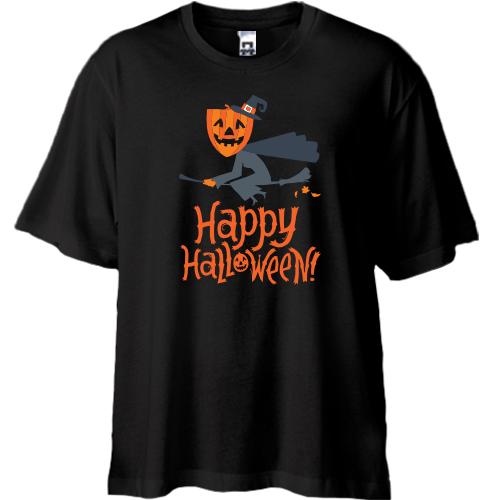 Футболка oversize Відьма на мітлі - Happy Halloween