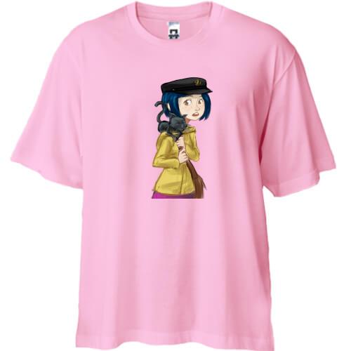 Футболка Oversize с Коралиной и кошкой