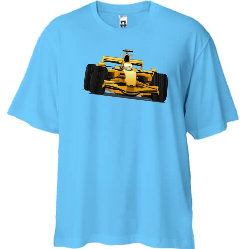 Футболка oversize з жовтою машиною з формули-1