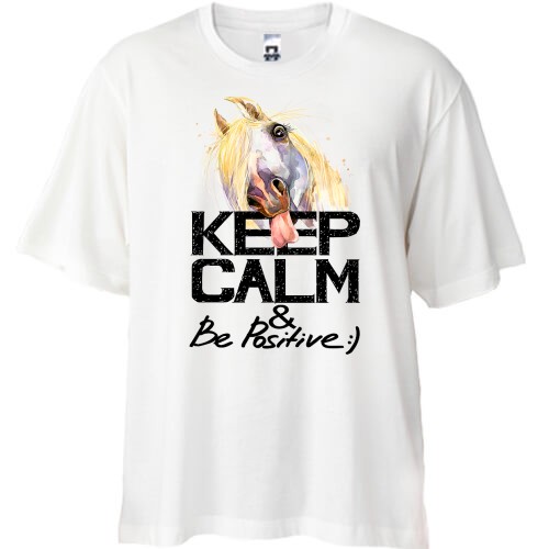 Футболка Oversize с лошадью Keep calm and be positive