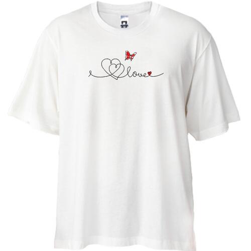 Футболка oversize з написом Love з метеликом