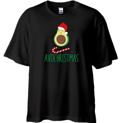 Футболка oversize с авокадо в шапке Санты на леденце и надписью «AVOCHRISTMAS»