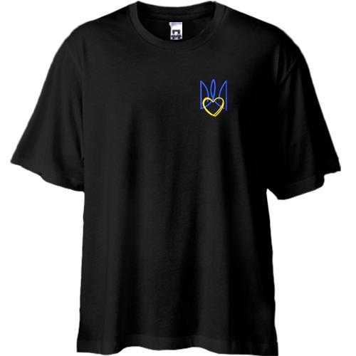 Футболка oversize з вишитим стилізованим тризубом із серцем Міні
