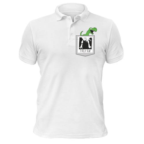 Чоловіча футболка-поло з динозавром  Тірекс в кишені