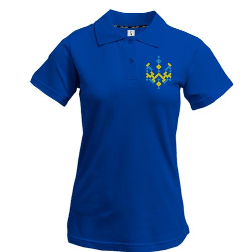 Жіноча футболка-поло з піксельним гербом України (3)