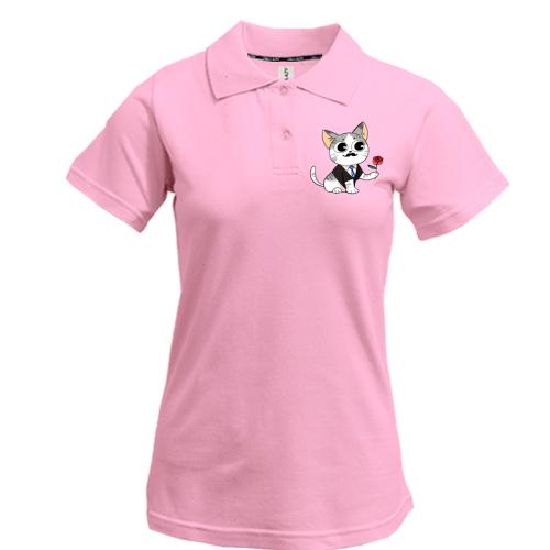 Жіноча футболка-поло з романтичним котом