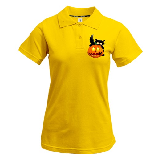 Жіноча футболка-поло з гарбузом і котом