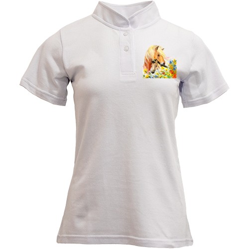 Футболка с воротником стойкой с лошадьми в цветах