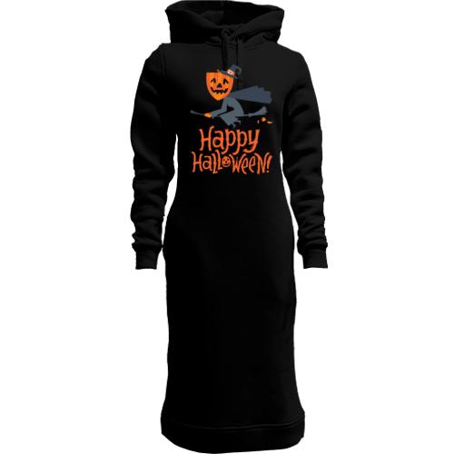 Женская толстовка-платье Ведьма на метле - Happy Halloween
