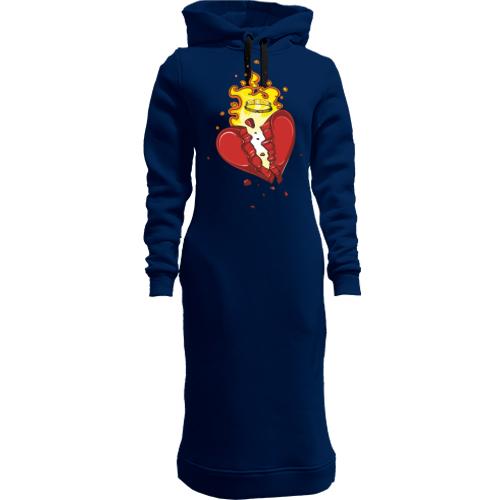 Женская толстовка-платье с огненным сердцем и кольцом