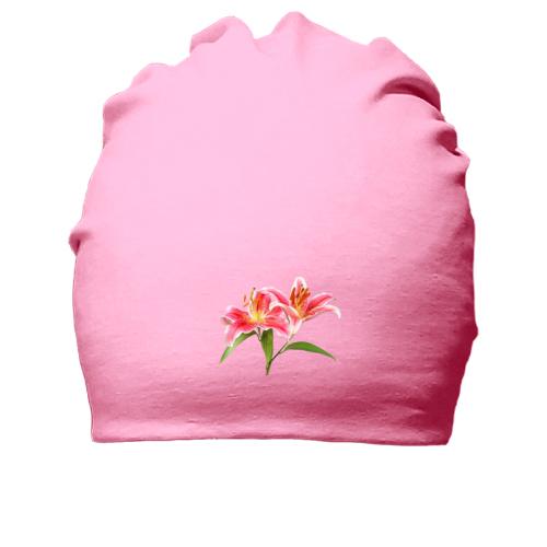 Хлопковая шапка с розовыми лилиями
